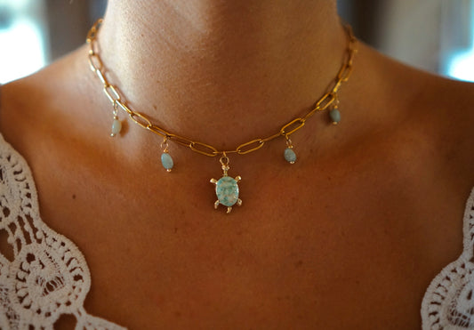 Elegant Jade Turtle Charm Necklace Stainless Steel Jewelry